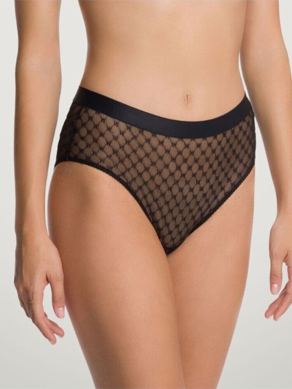 Wolford Womens Sheer Logo Modern Brief Midrise Cut Black Stretch Mesh Size S NWT